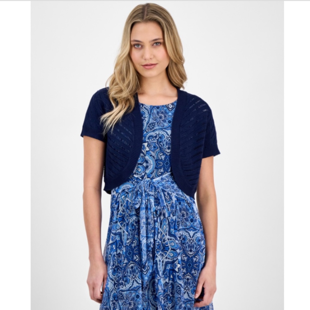 Robbie Bee Women's Ladder-Trim Bolero Sweater - Navy